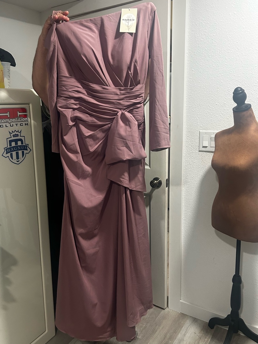 Asymmetric One-Shoulder Dusty Mauve Evening Gown - Picture 6 of 8